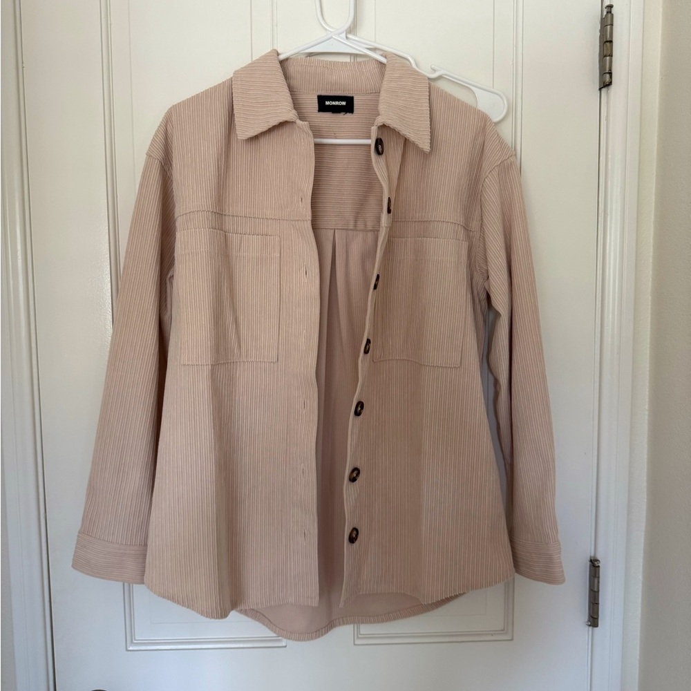 Monrow Corduroy Shacket in Light Taupe